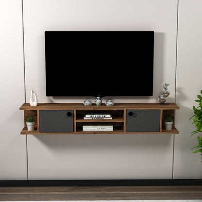 Joe Floating TV Stand with Shelves, Cabinets and Cable Management for TVs up to 60 inches - Light Walnut & Anthracite