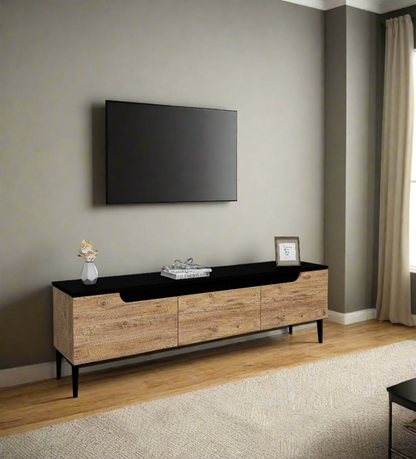Karya TV Stand with 3 Cabinets & Doors Fits TVs up to 65 inches - Atlantic Pine & Anthracite - Destina Home