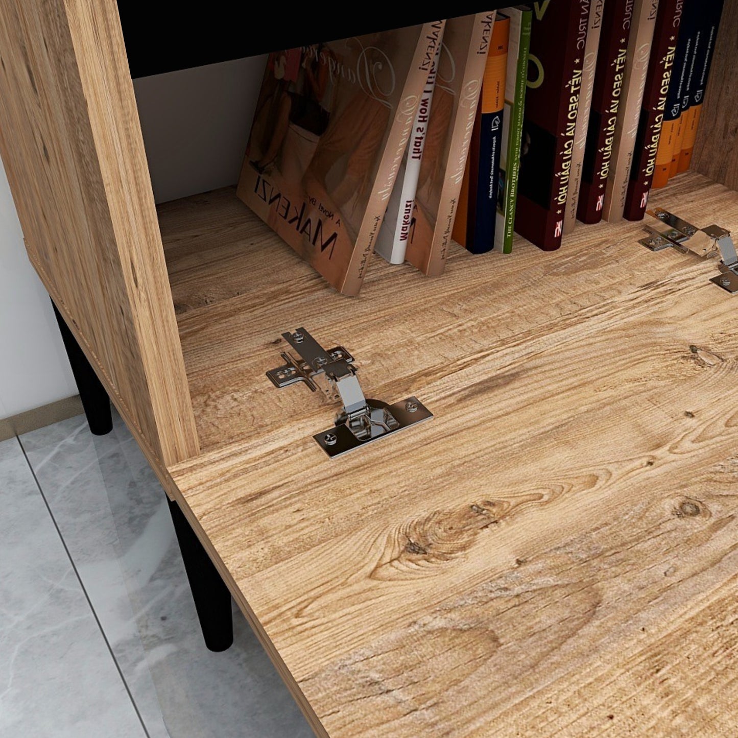 Karya TV Stand with 3 Cabinets & Doors Fits TVs up to 65 inches - Atlantic Pine & Anthracite - Destina Home