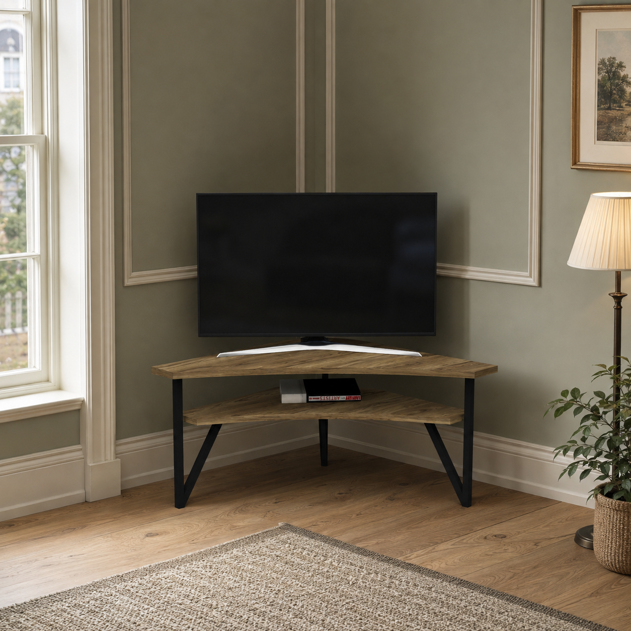 Mueble de TV esquinero y centro de entretenimiento Kiberya