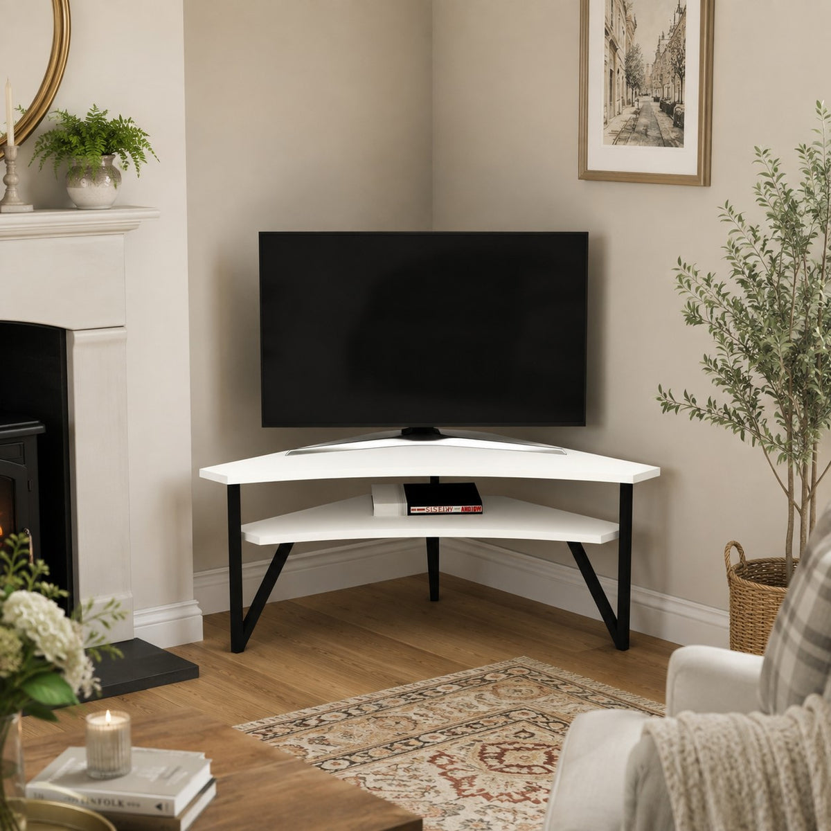 Mueble de TV esquinero y centro de entretenimiento Kiberya