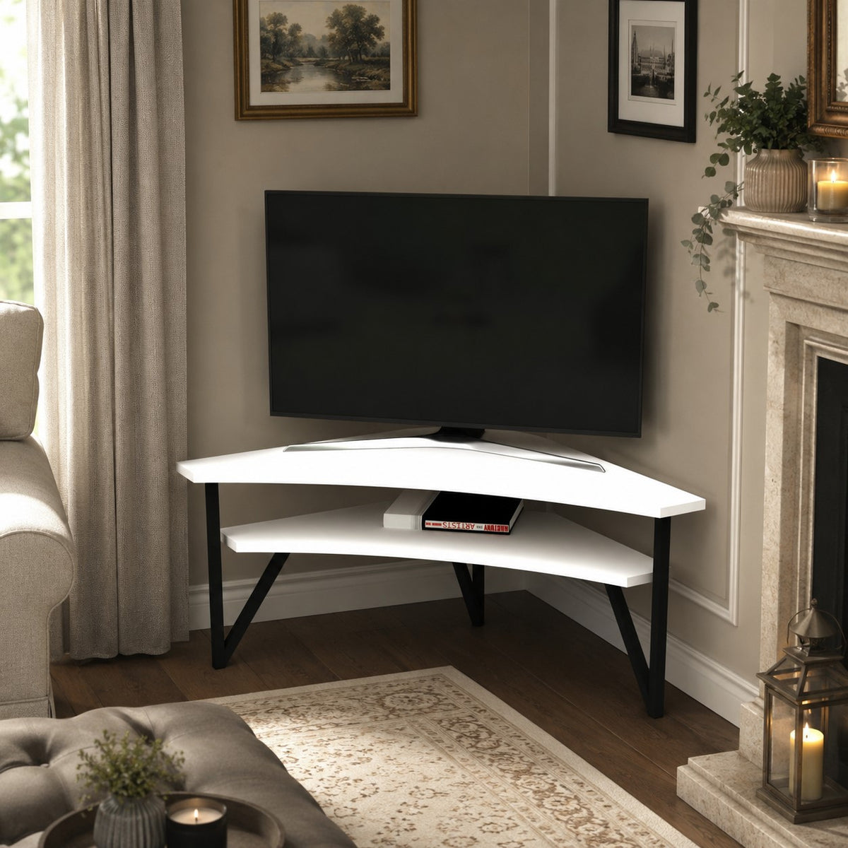 Mueble de TV esquinero y centro de entretenimiento Kiberya