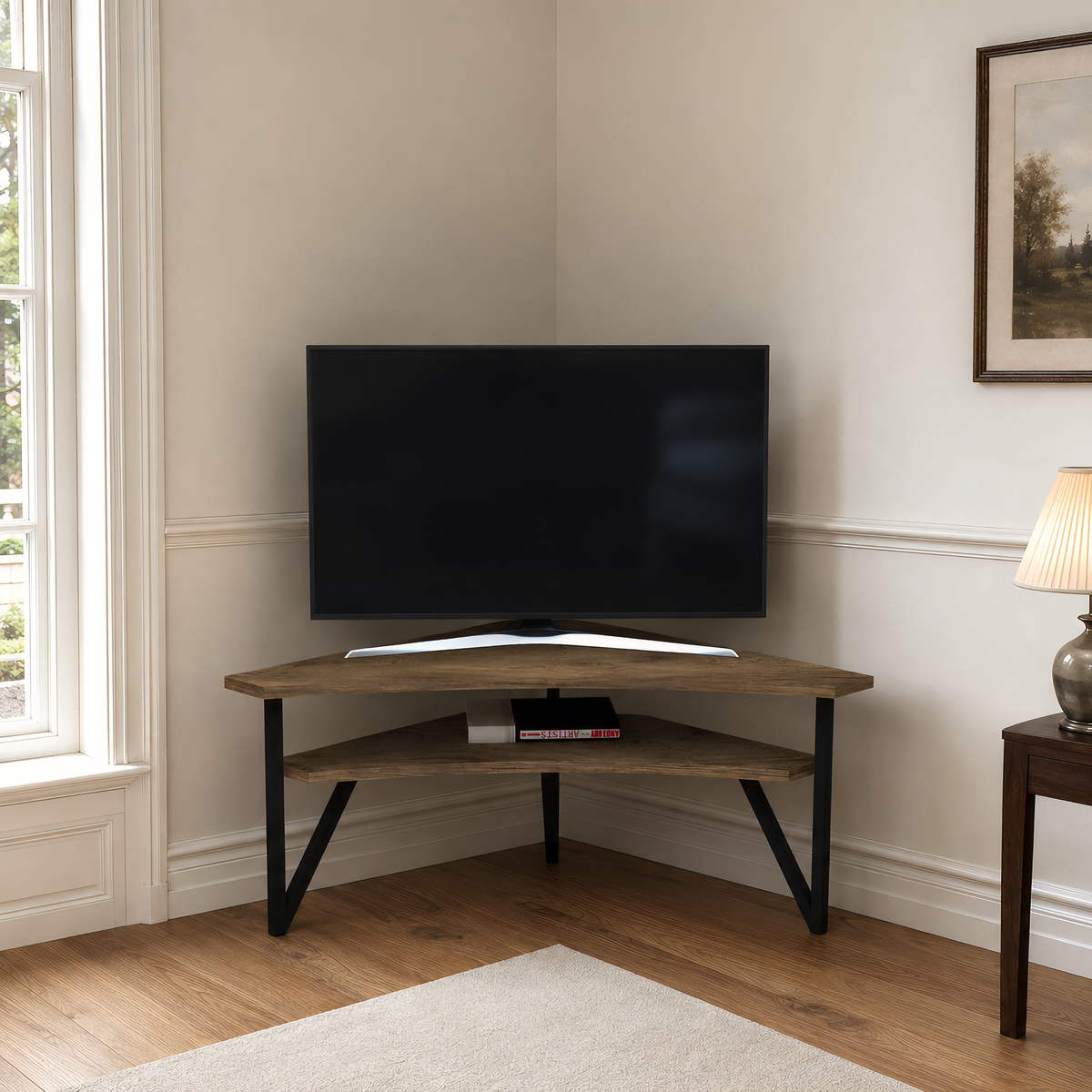 Mueble de TV esquinero y centro de entretenimiento Kiberya