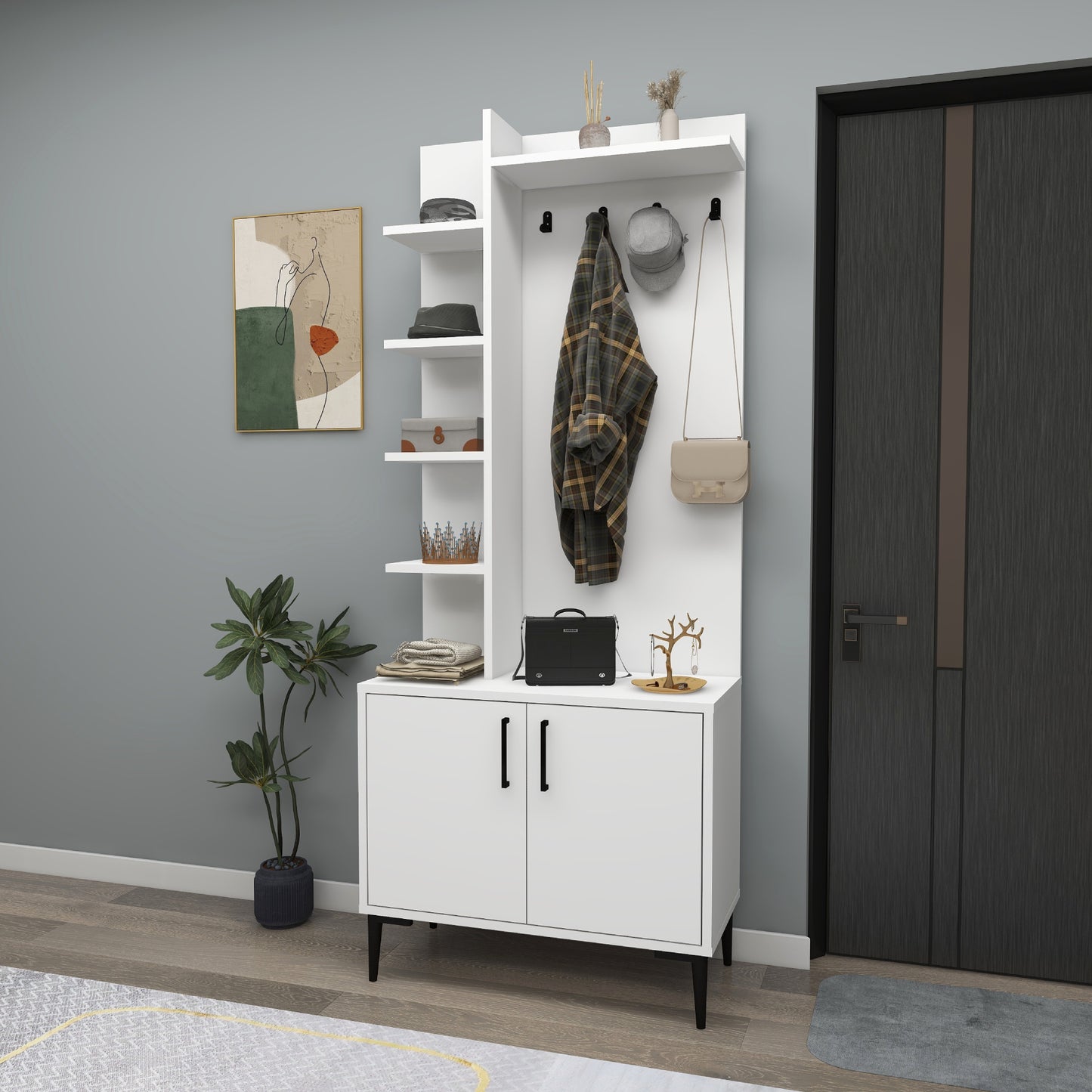 Lefteris Hallway Coat Rack with Shelves