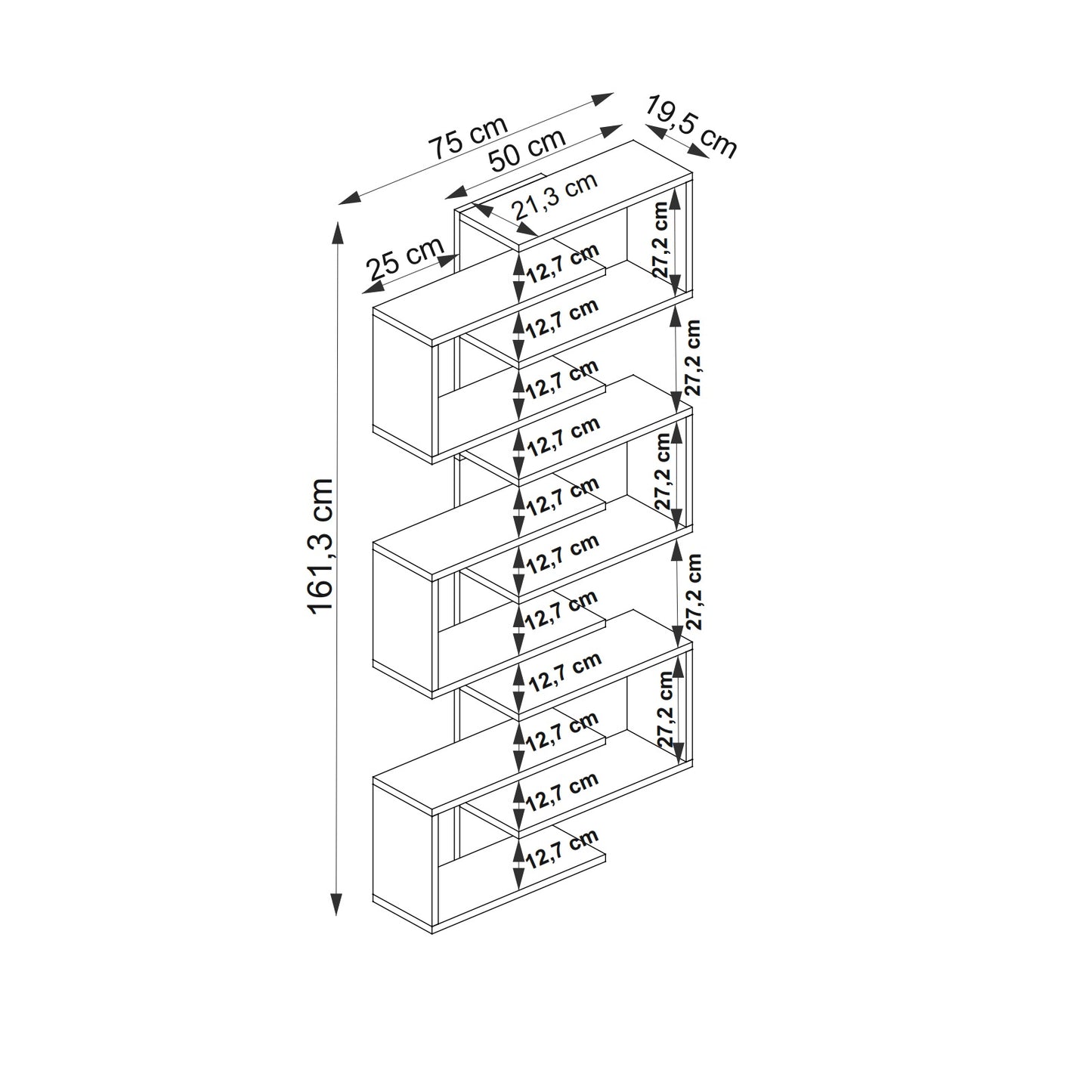 Bookcase with Geometric Shelves Rozalin 161 cm Tall Wall Mounted Bookcase