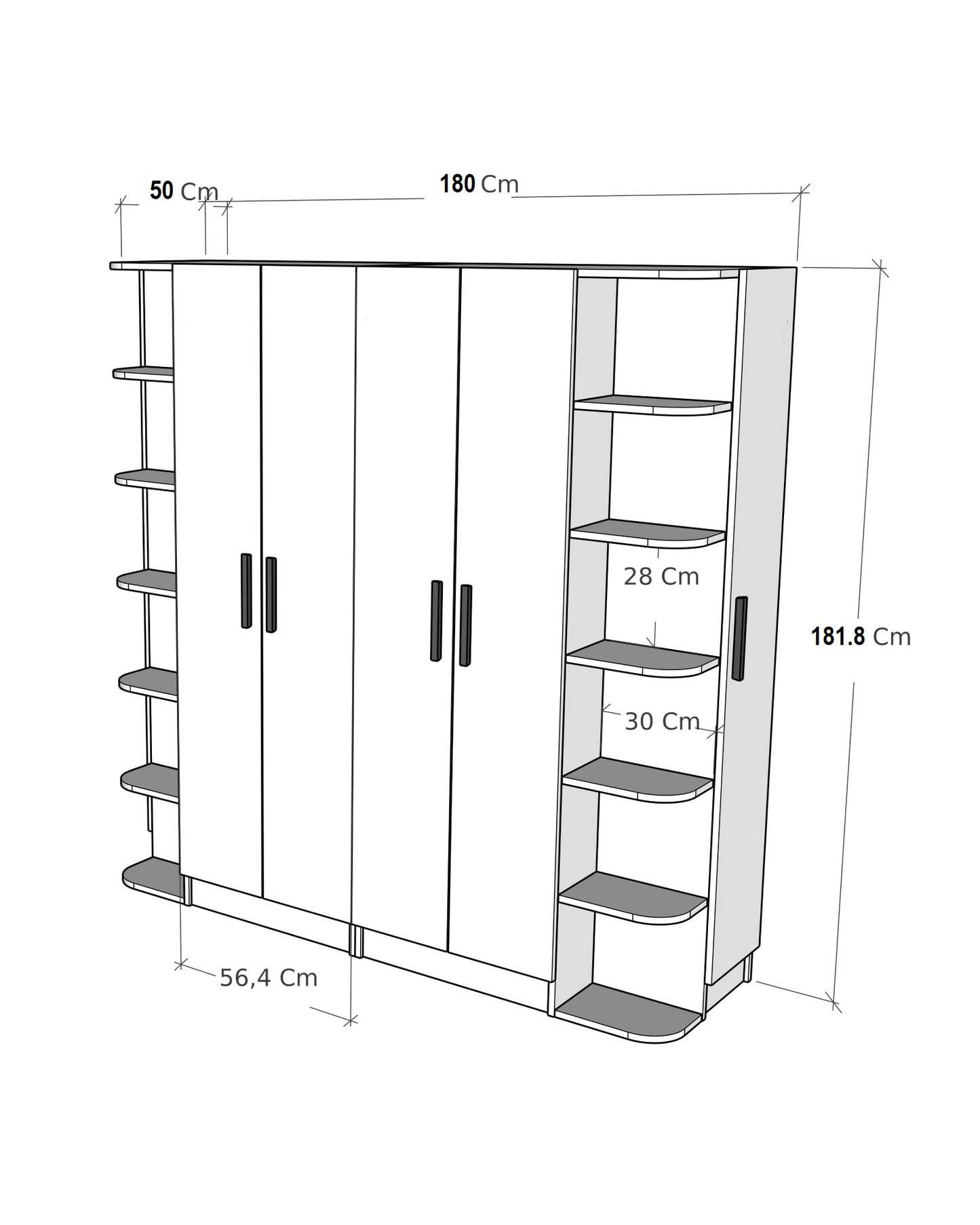 Armario compacto Lelia con armarios y estantes