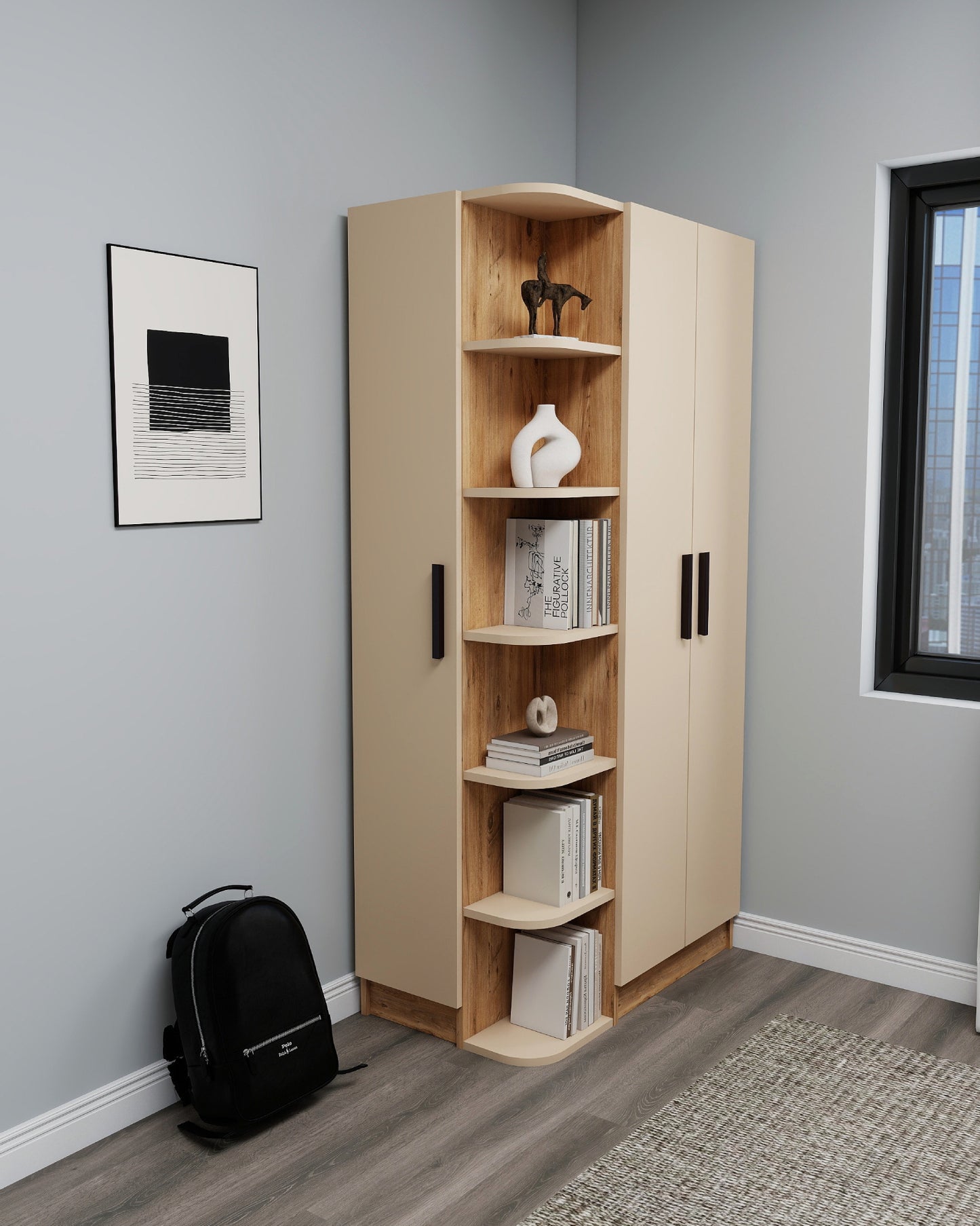 Armoire compacte Lelia avec armoires et étagères