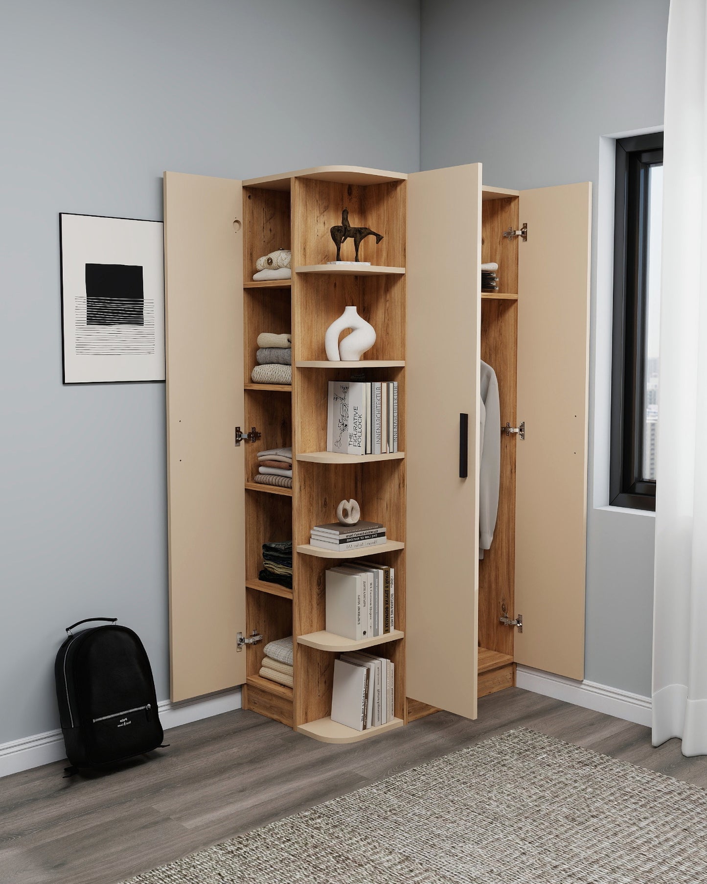 Armoire compacte Lelia avec armoires et étagères