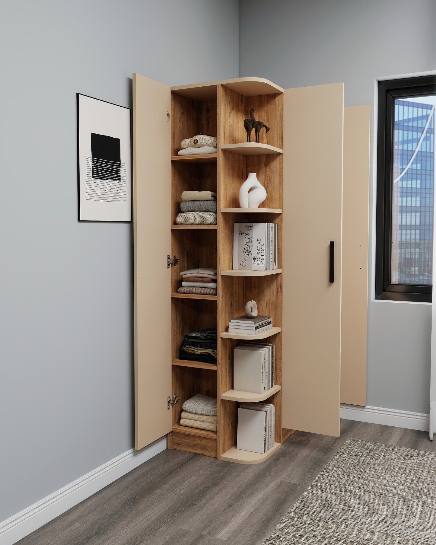 Armoire compacte Lelia avec armoires et étagères