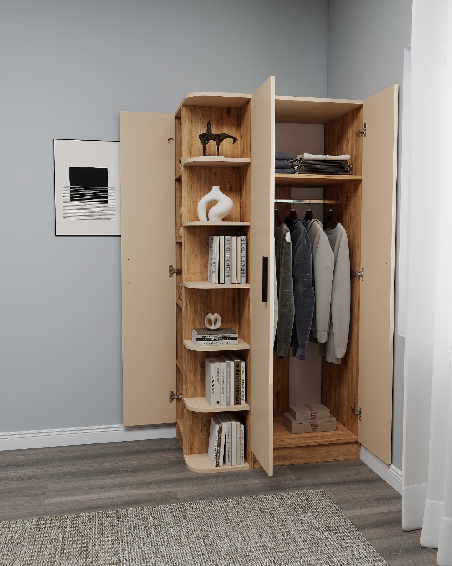 Armoire compacte Lelia avec armoires et étagères