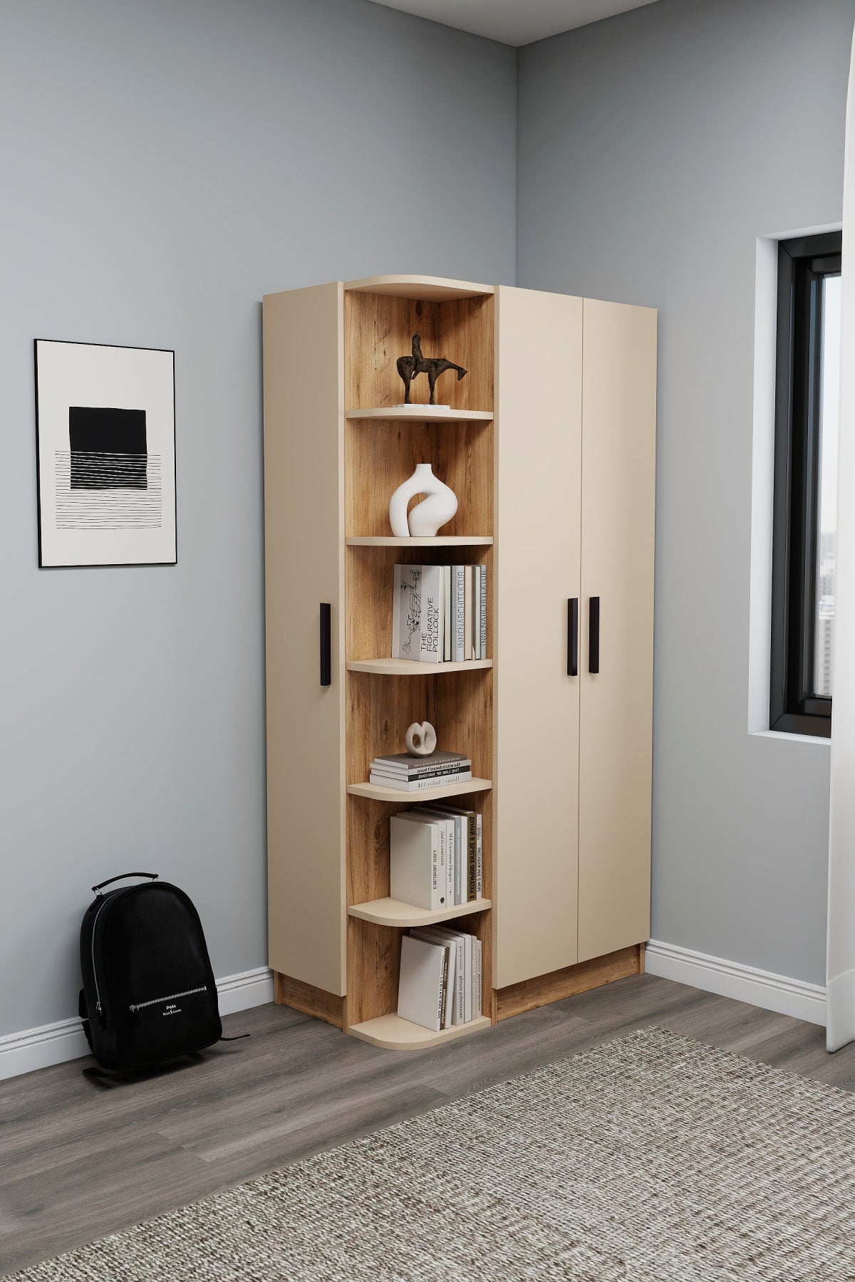 Armoire compacte Lelia avec armoires et étagères