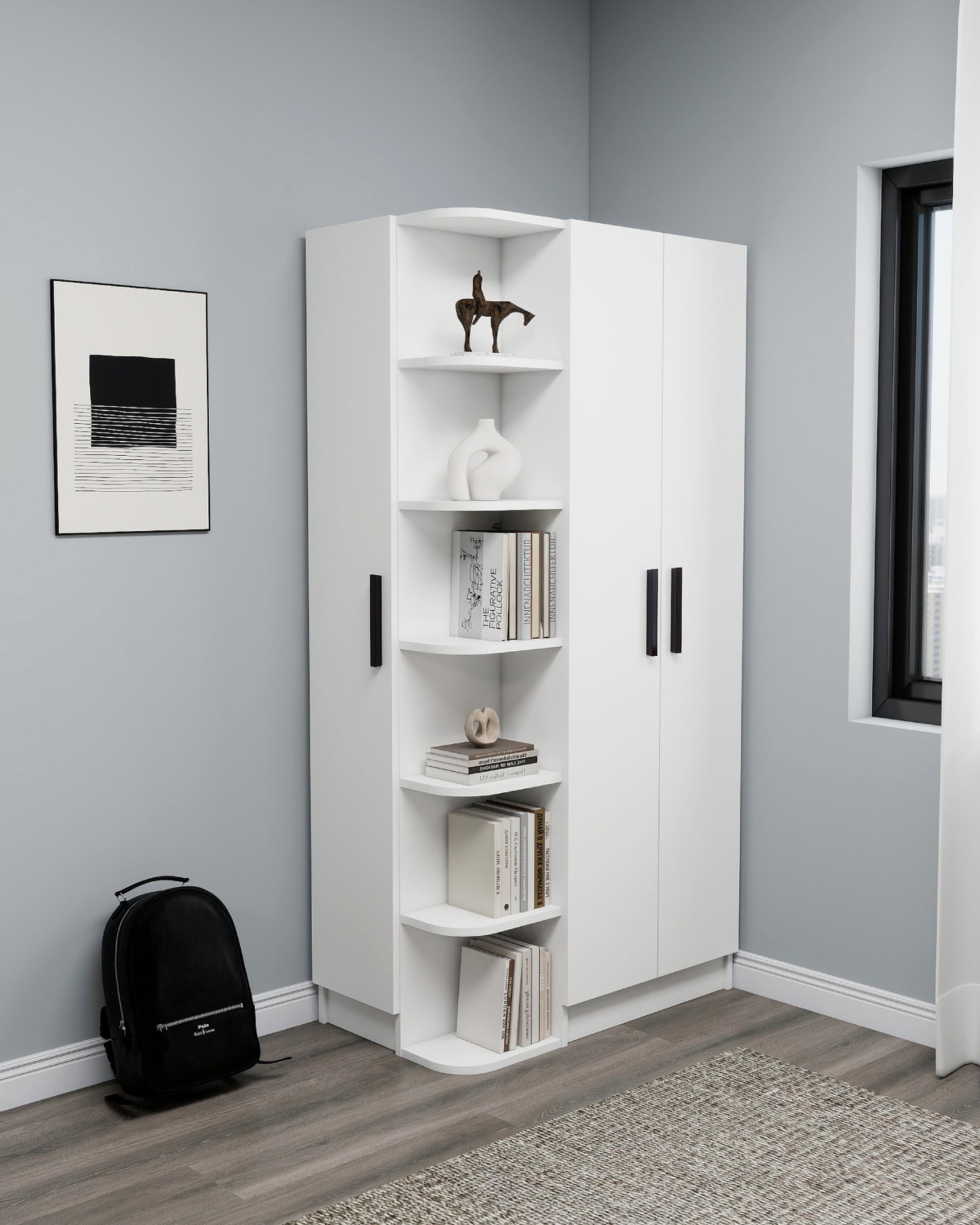 Armoire compacte Lelia avec armoires et étagères