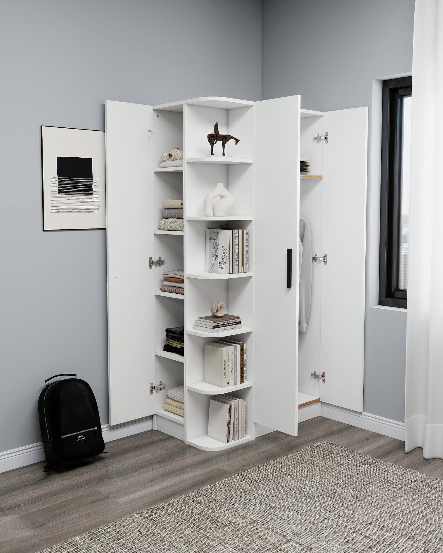 Armoire compacte Lelia avec armoires et étagères