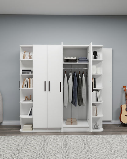 Linda-Lusus 6-Door Double Wardrobe Set with Shelves & Cabinets – 180 cm Modern Bedroom Storage Closet with Hanging Rails