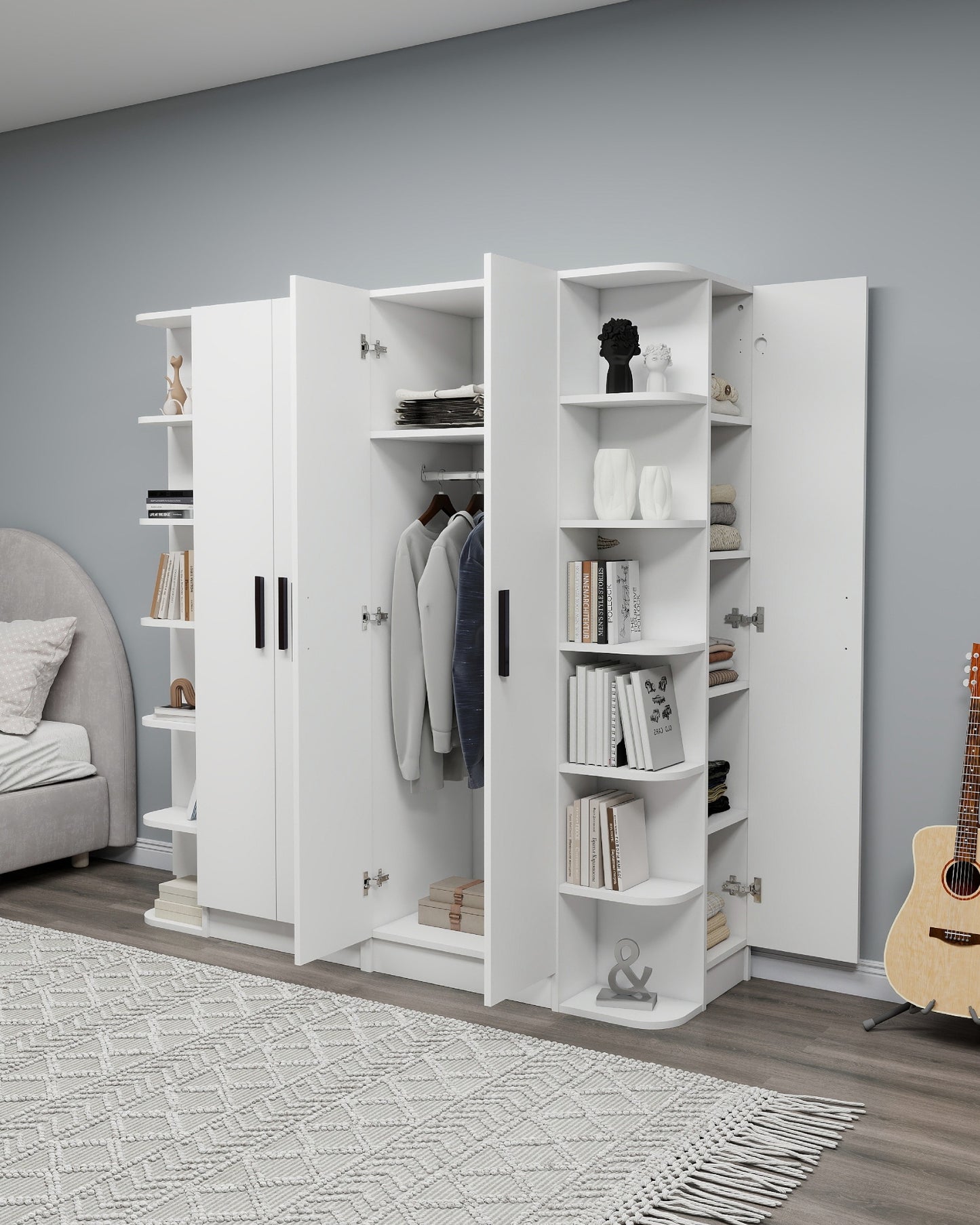 Armario compacto Lelia con armarios y estantes