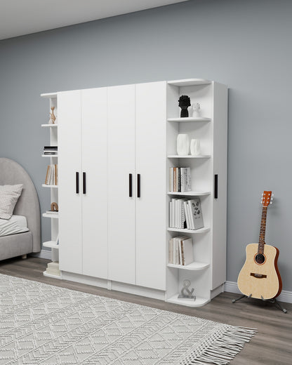 Linda-Lusus 6-Door Double Wardrobe Set with Shelves & Cabinets – 180 cm Modern Bedroom Storage Closet with Hanging Rails