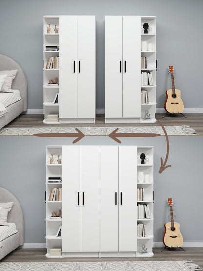 Linda-Lusus 6-Door Double Wardrobe Set with Shelves & Cabinets – 180 cm Modern Bedroom Storage Closet with Hanging Rails