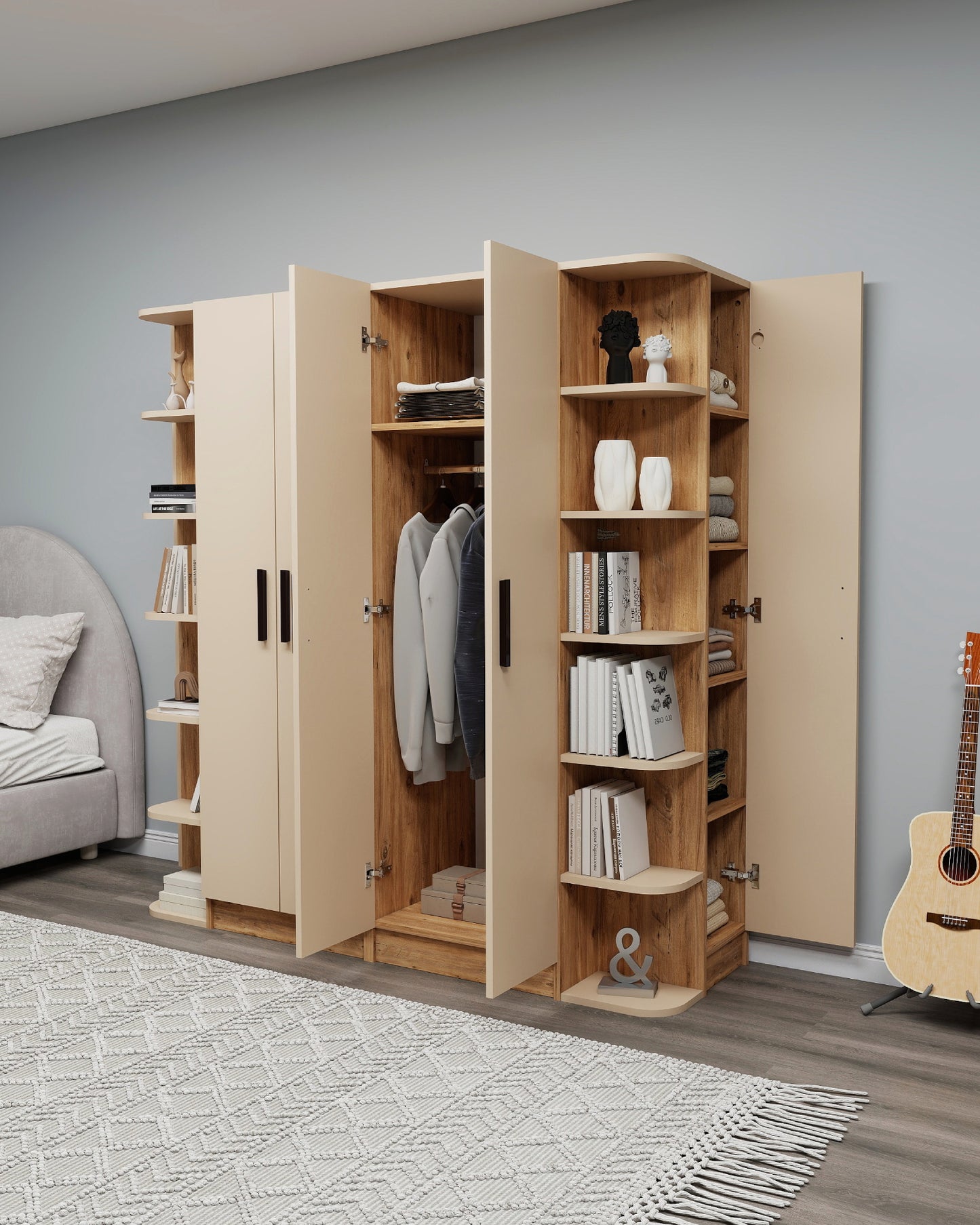 Armario compacto Lelia con armarios y estantes