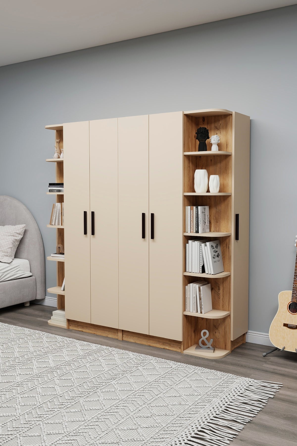 Armario compacto Lelia con armarios y estantes