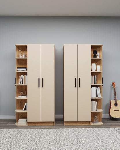 Linda-Lusus 6-Door Double Wardrobe Set with Shelves & Cabinets – 180 cm Modern Bedroom Storage Closet with Hanging Rails