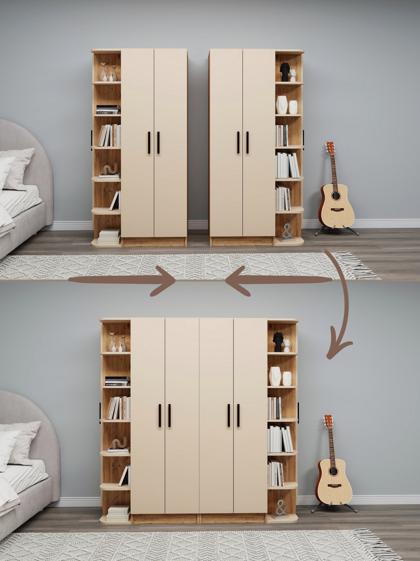 Armario compacto Lelia con armarios y estantes