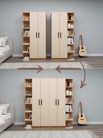 Linda-Lusus 6-Door Double Wardrobe Set with Shelves & Cabinets – 180 cm Modern Bedroom Storage Closet with Hanging Rails