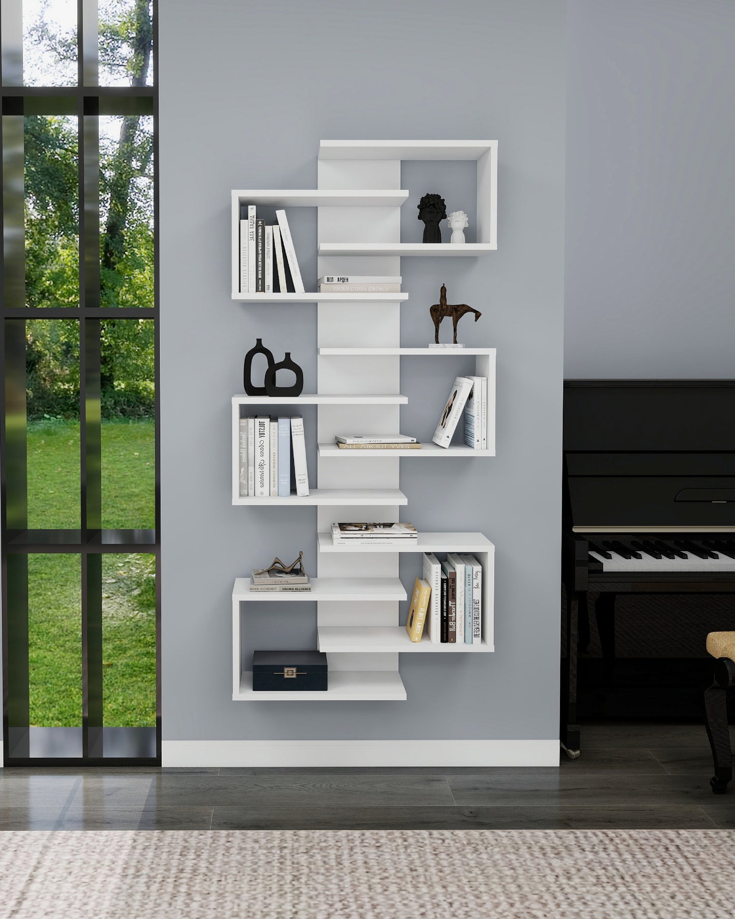 Lotus Floating Bookcase with Geometric Shelves