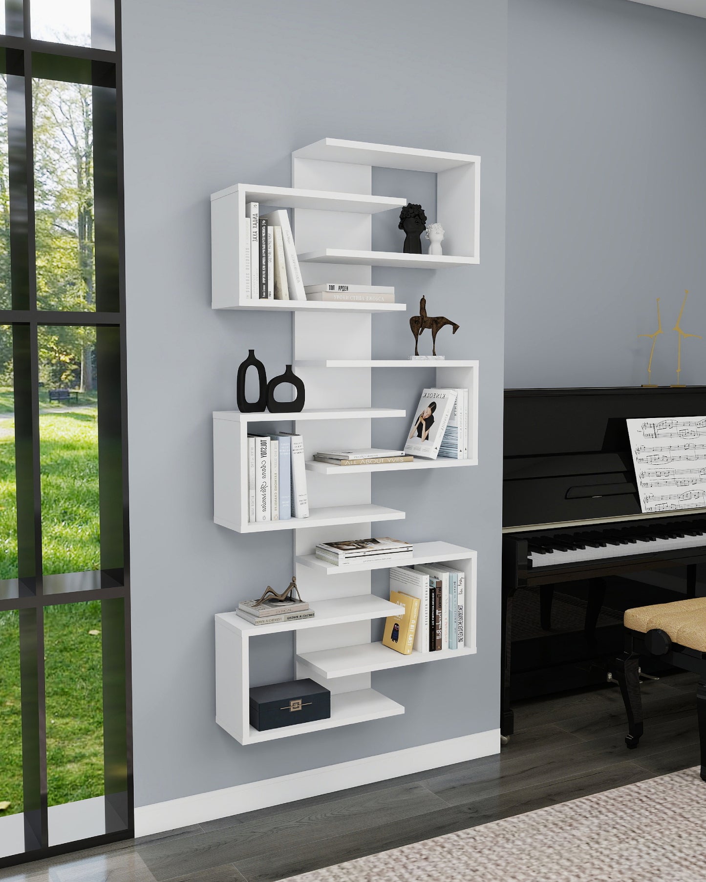 Lotus Floating Bookcase with Geometric Shelves