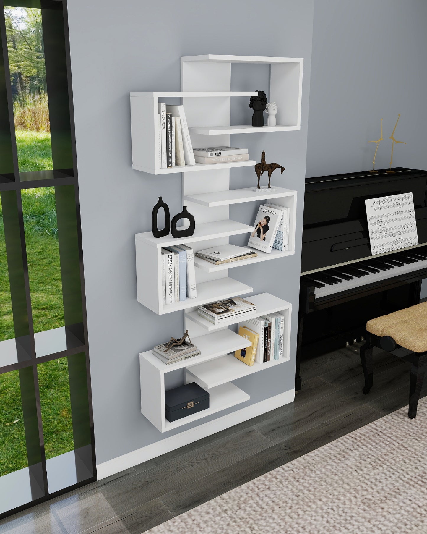 Lotus Floating Bookcase with Geometric Shelves