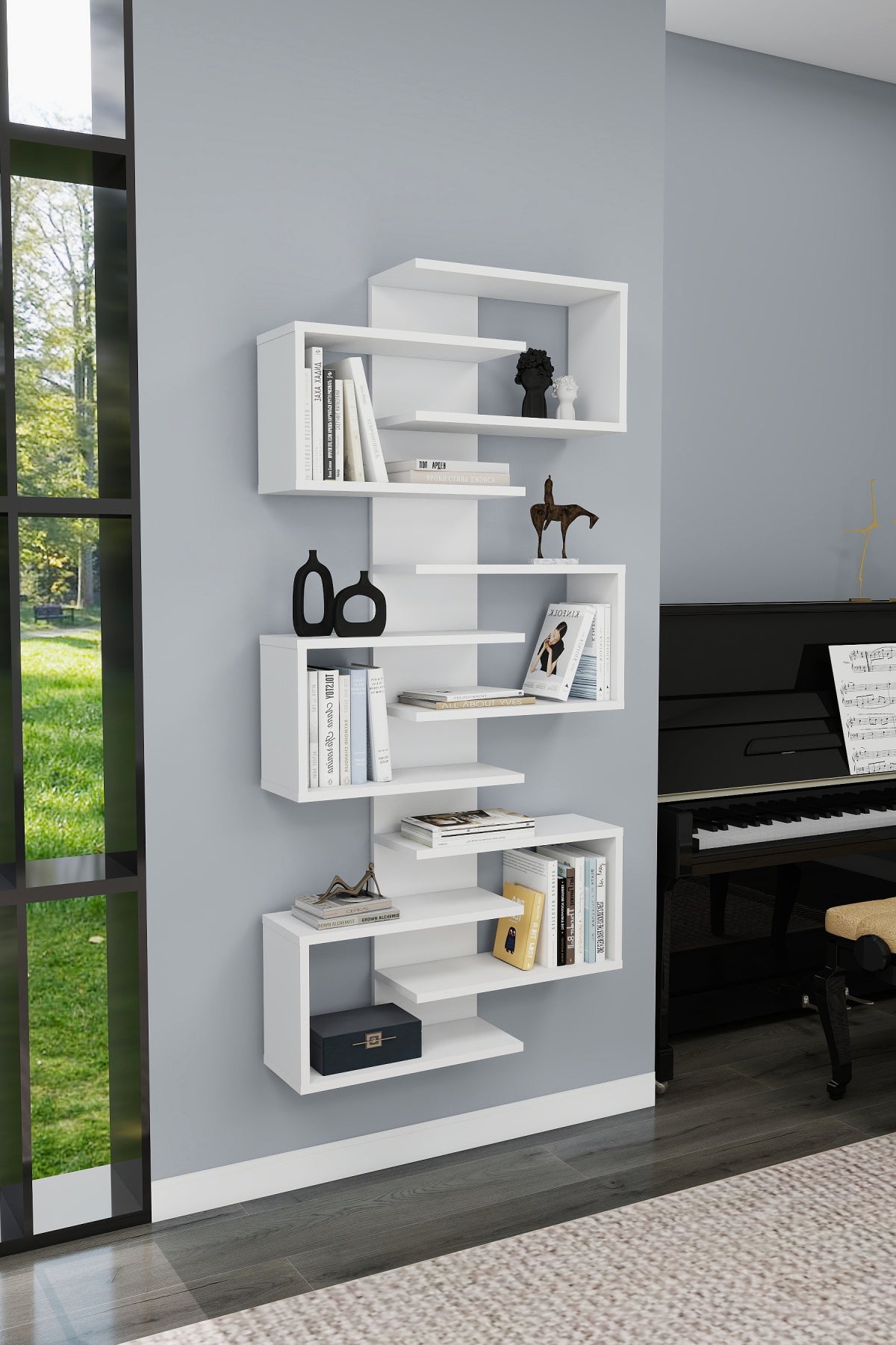 Lotus Floating Bookcase with Geometric Shelves