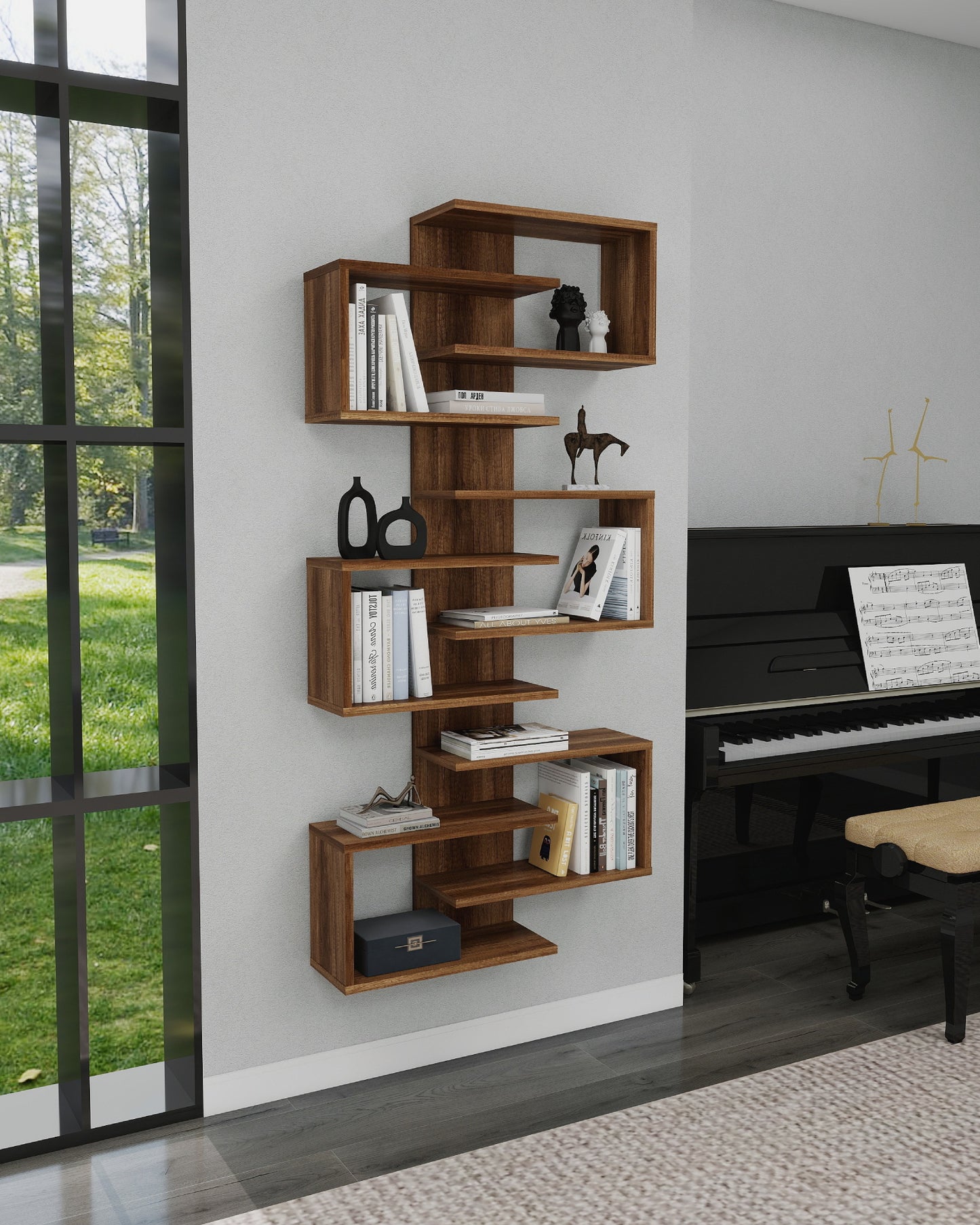 Lotus Floating Bookcase with Geometric Shelves