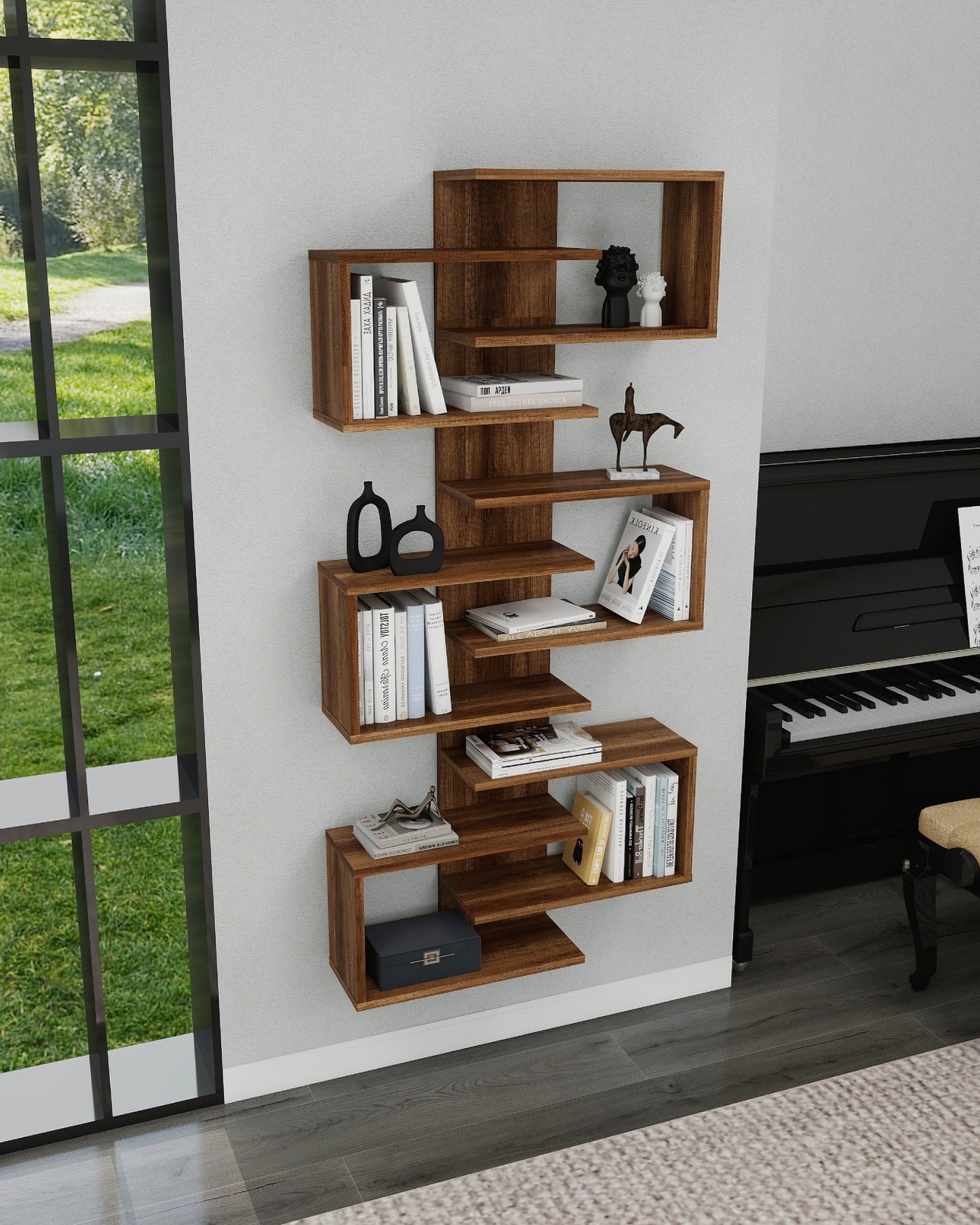 Lotus Floating Bookcase with Geometric Shelves