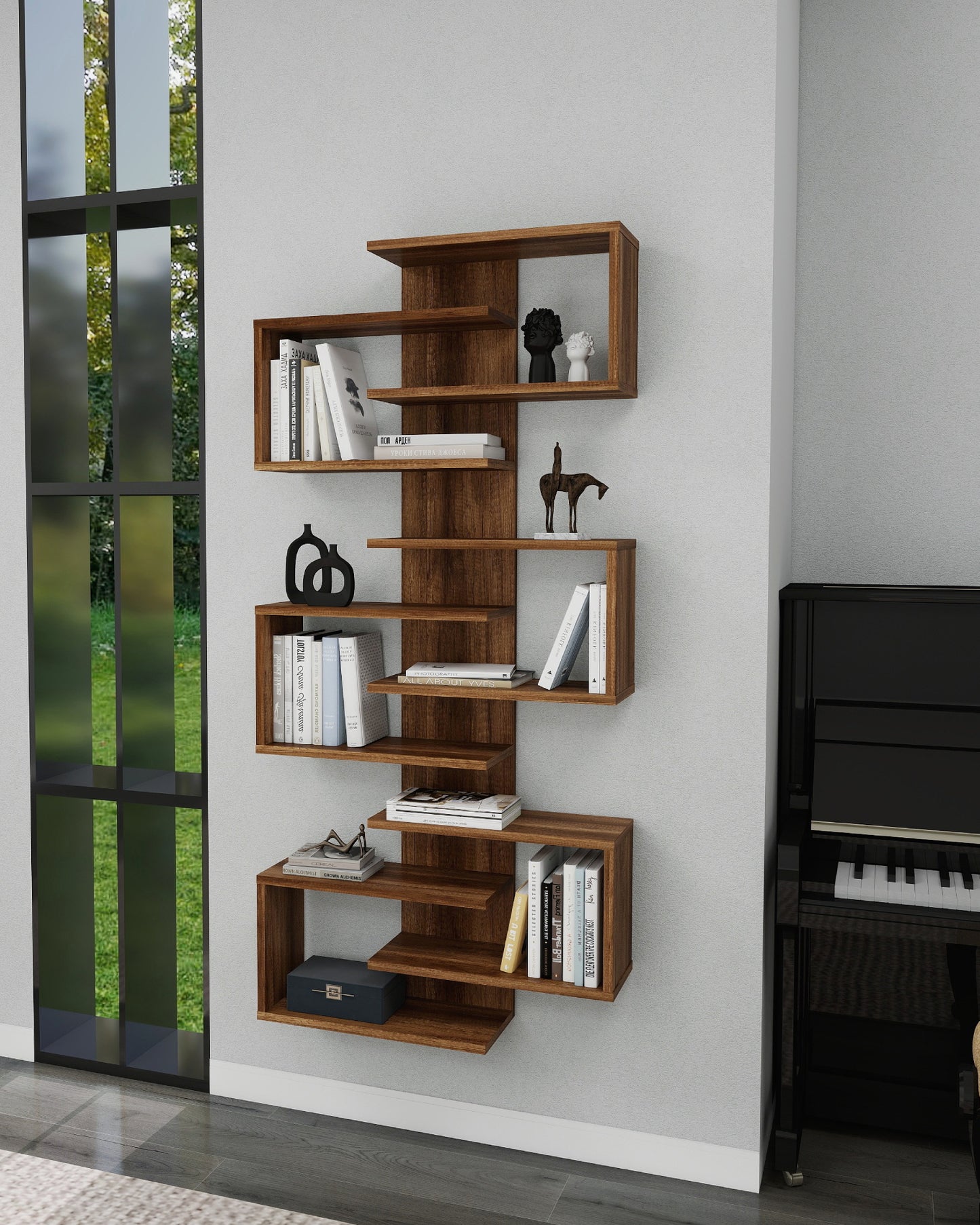 Lotus Floating Bookcase with Geometric Shelves