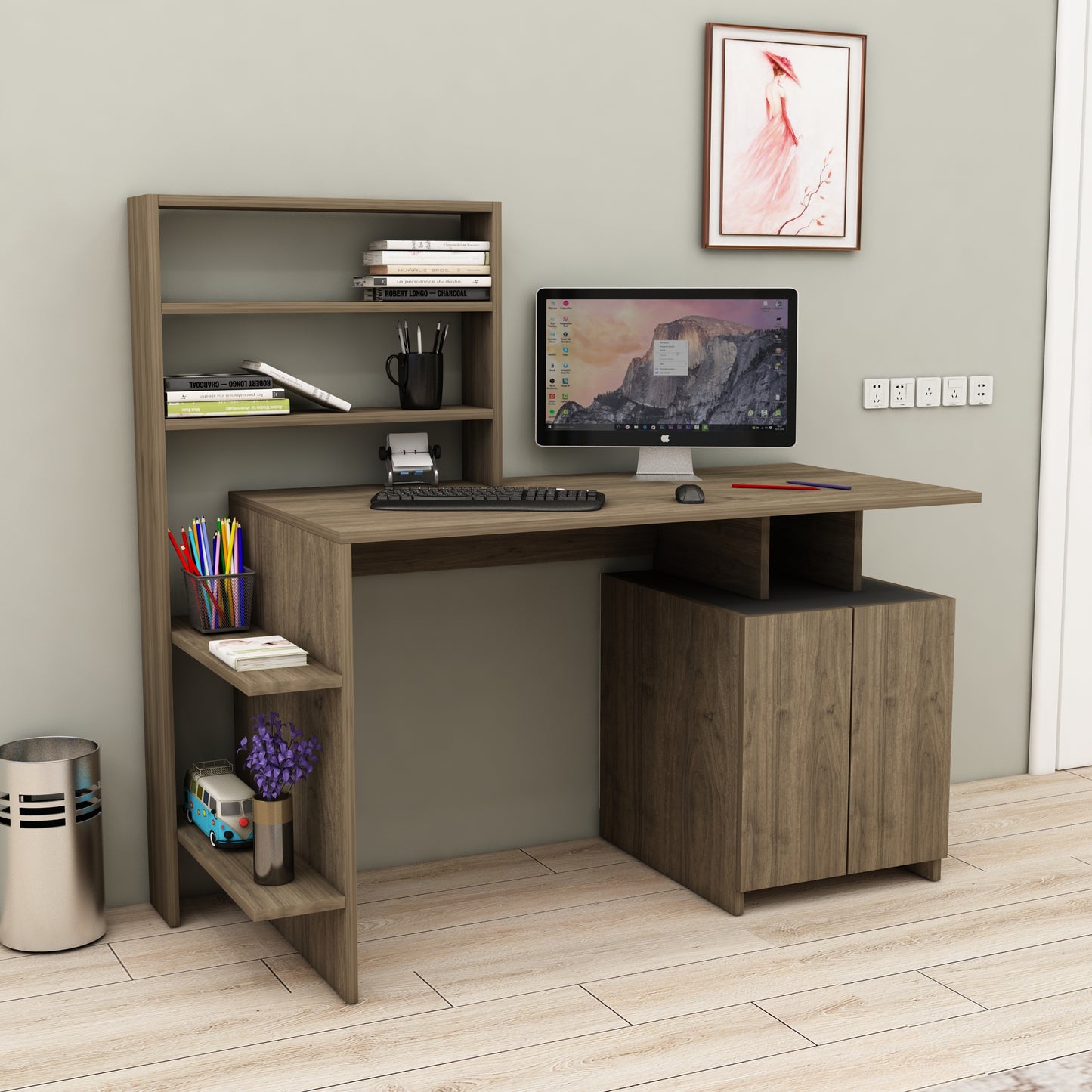 Computer Desk with Cabinets and Shelves Melis