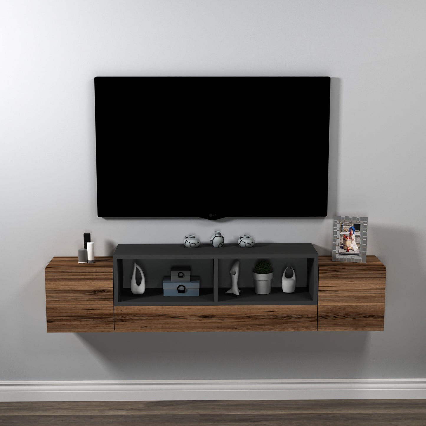 Morica Floating TV Stand with Shelves and Cabinets