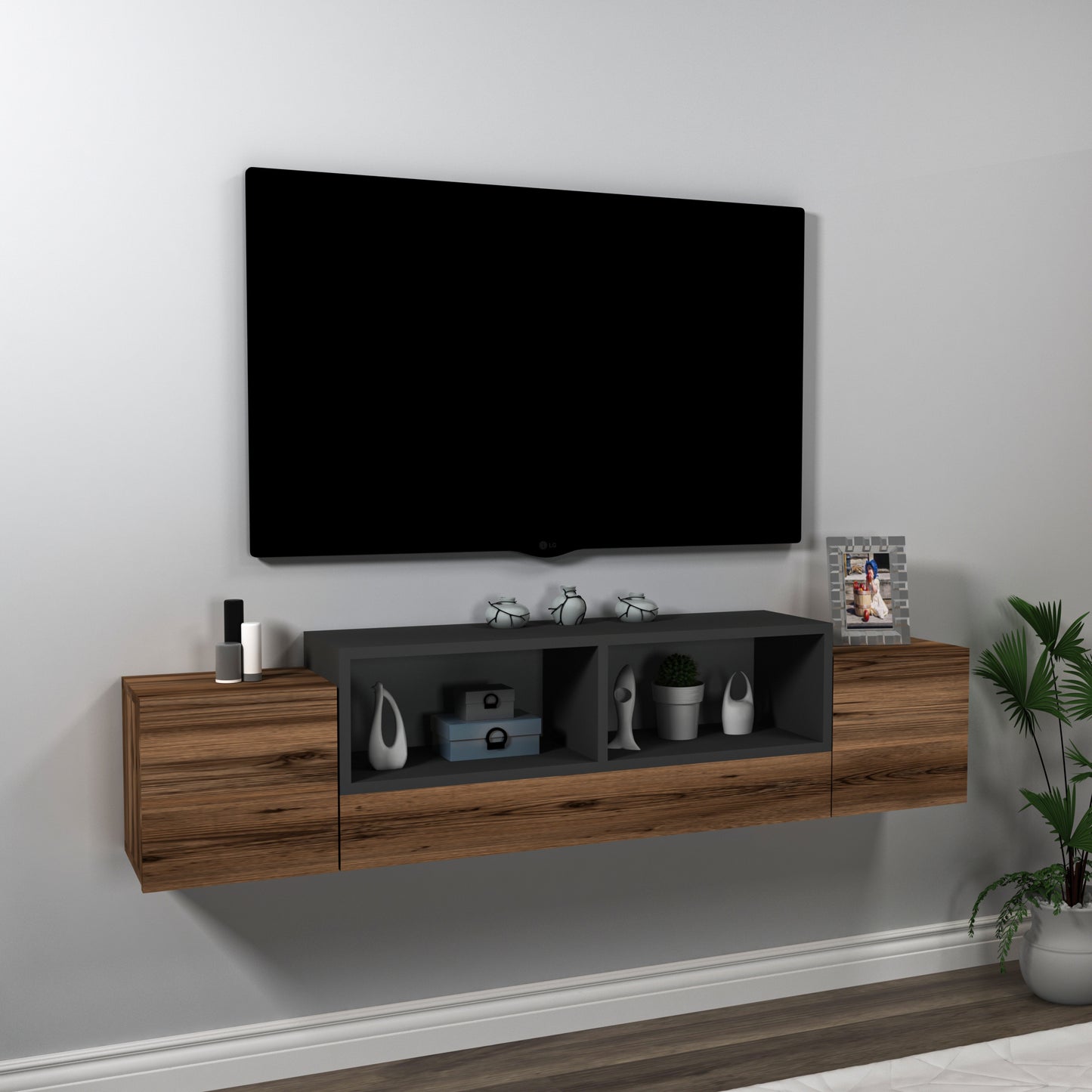 Morica Floating TV Stand with Shelves and Cabinets