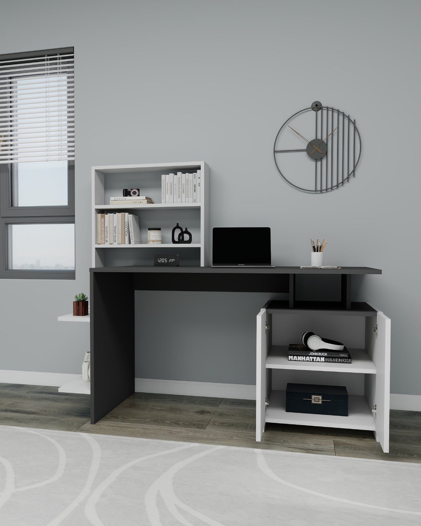 Computer Desk with Cabinets and Shelves Melis
