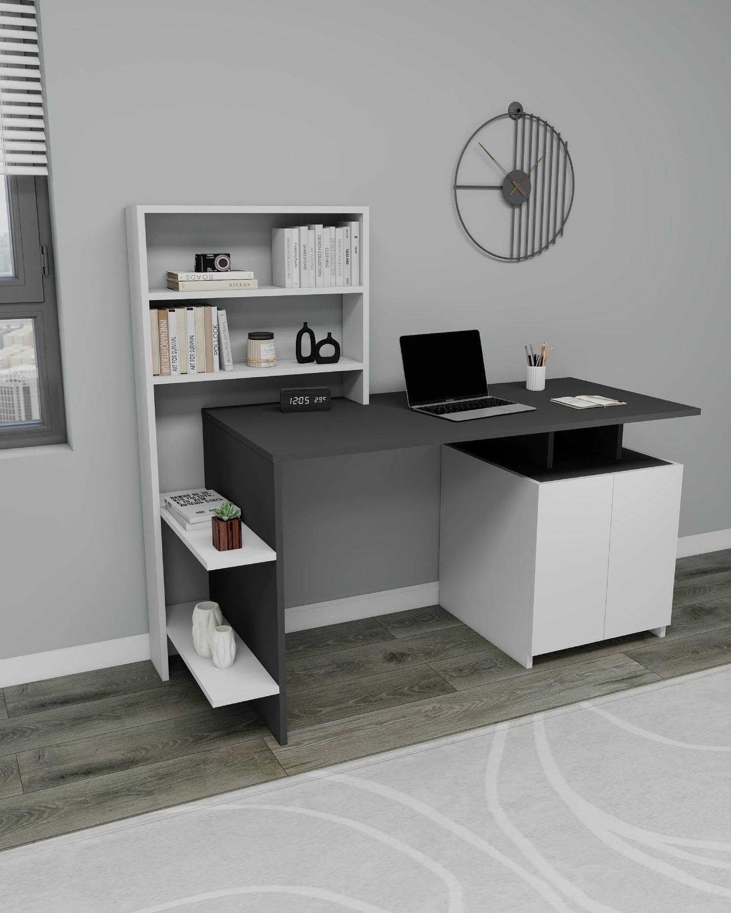 Computer Desk with Cabinets and Shelves Melis