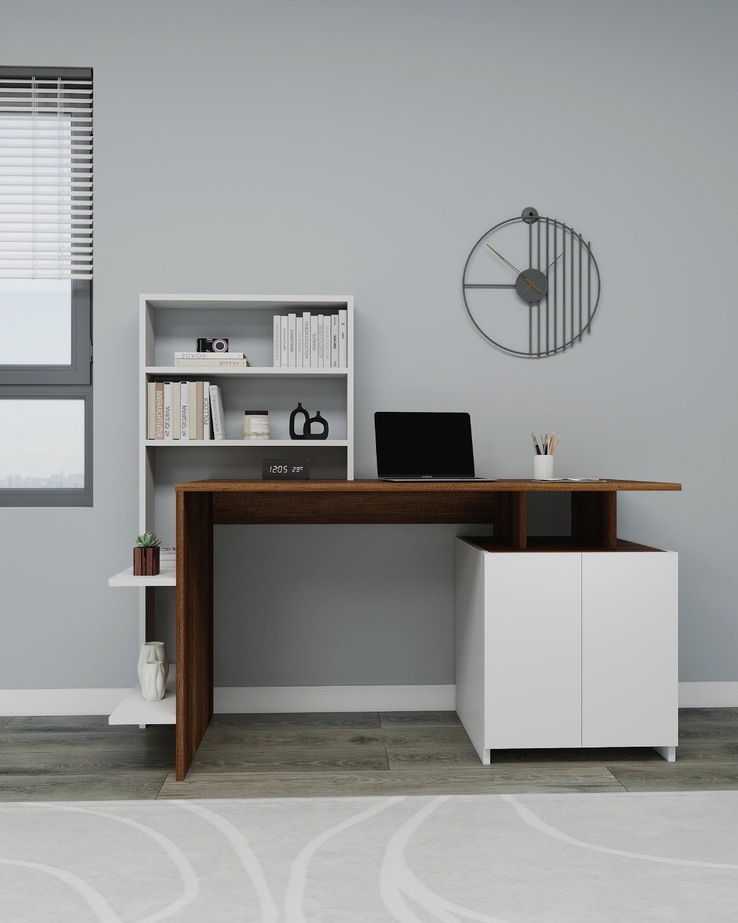 Computer Desk with Cabinets and Shelves Melis