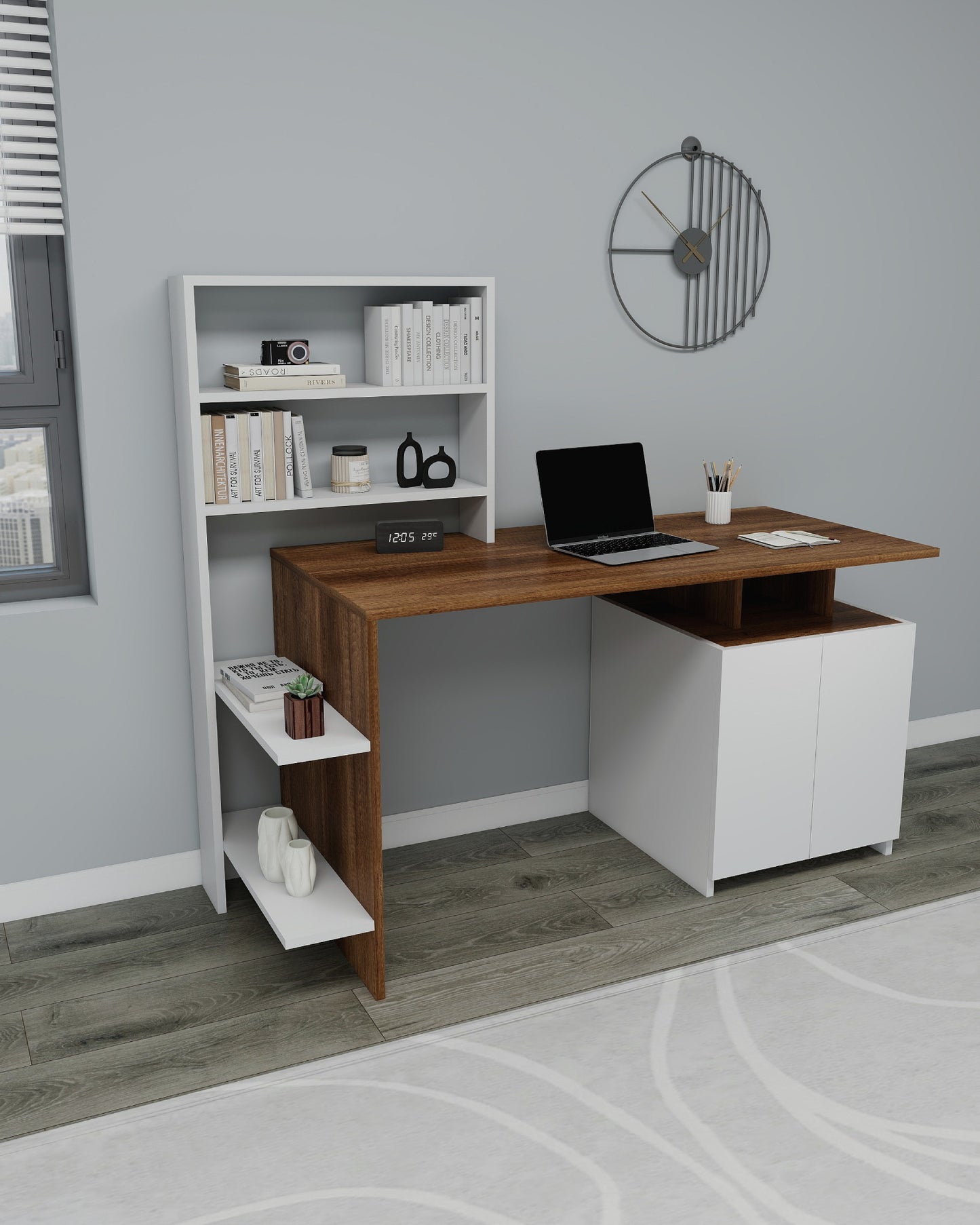 Computer Desk with Cabinets and Shelves Melis