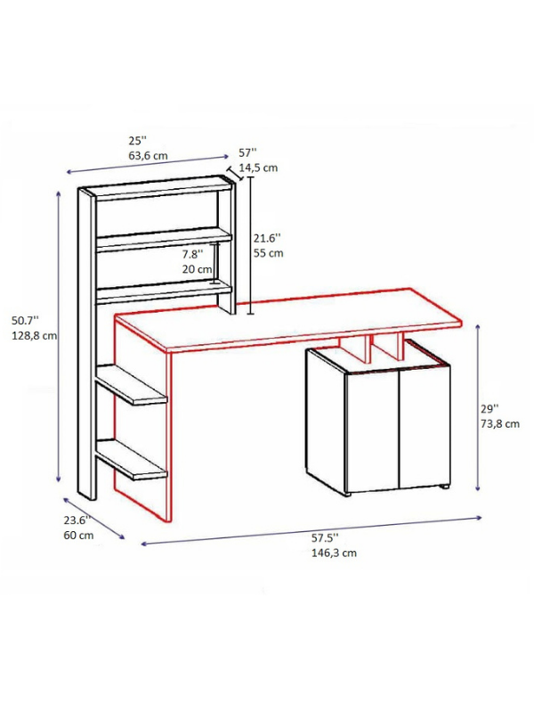 Computer Desk with Cabinets and Shelves Melis