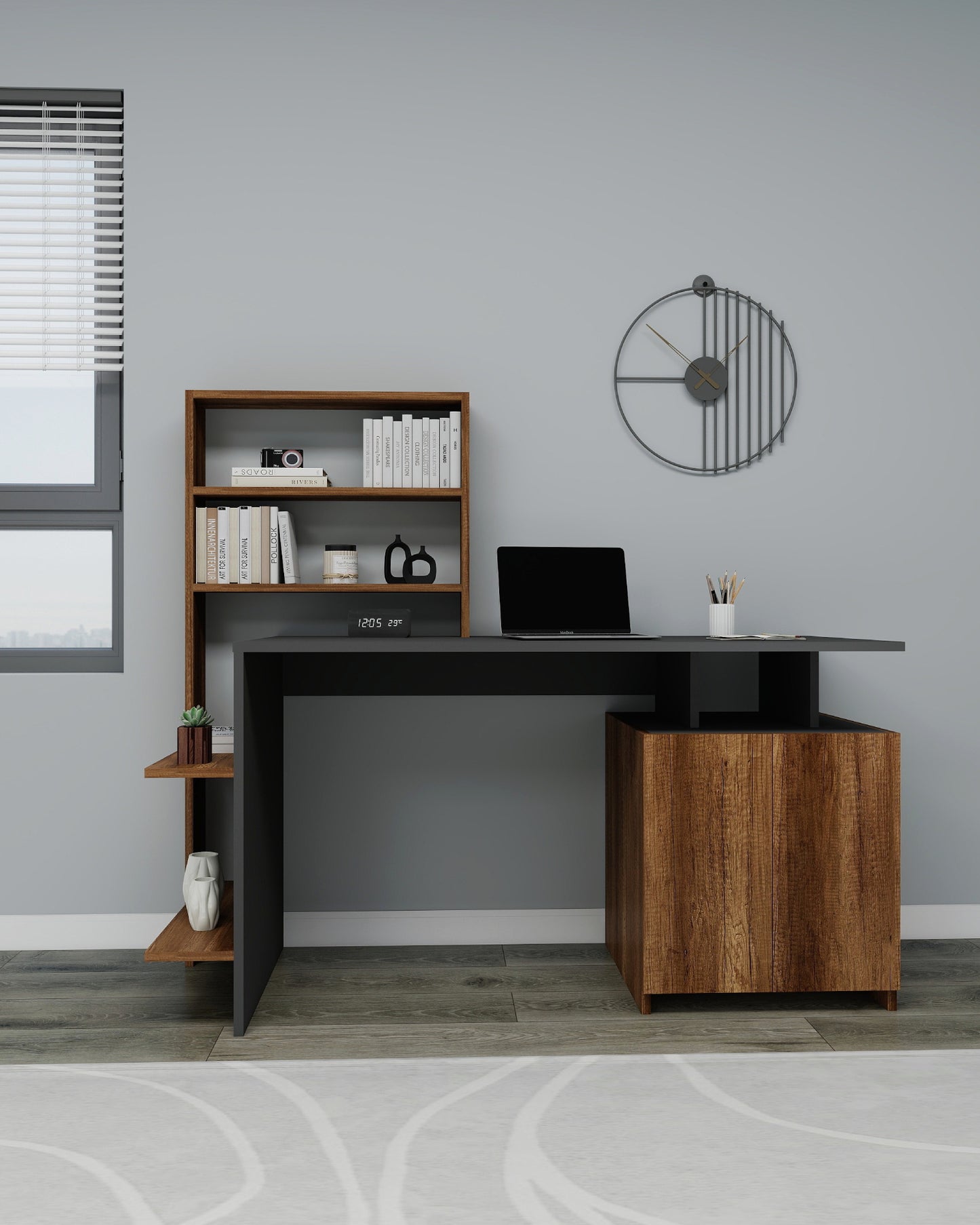 Computer Desk with Cabinets and Shelves Melis