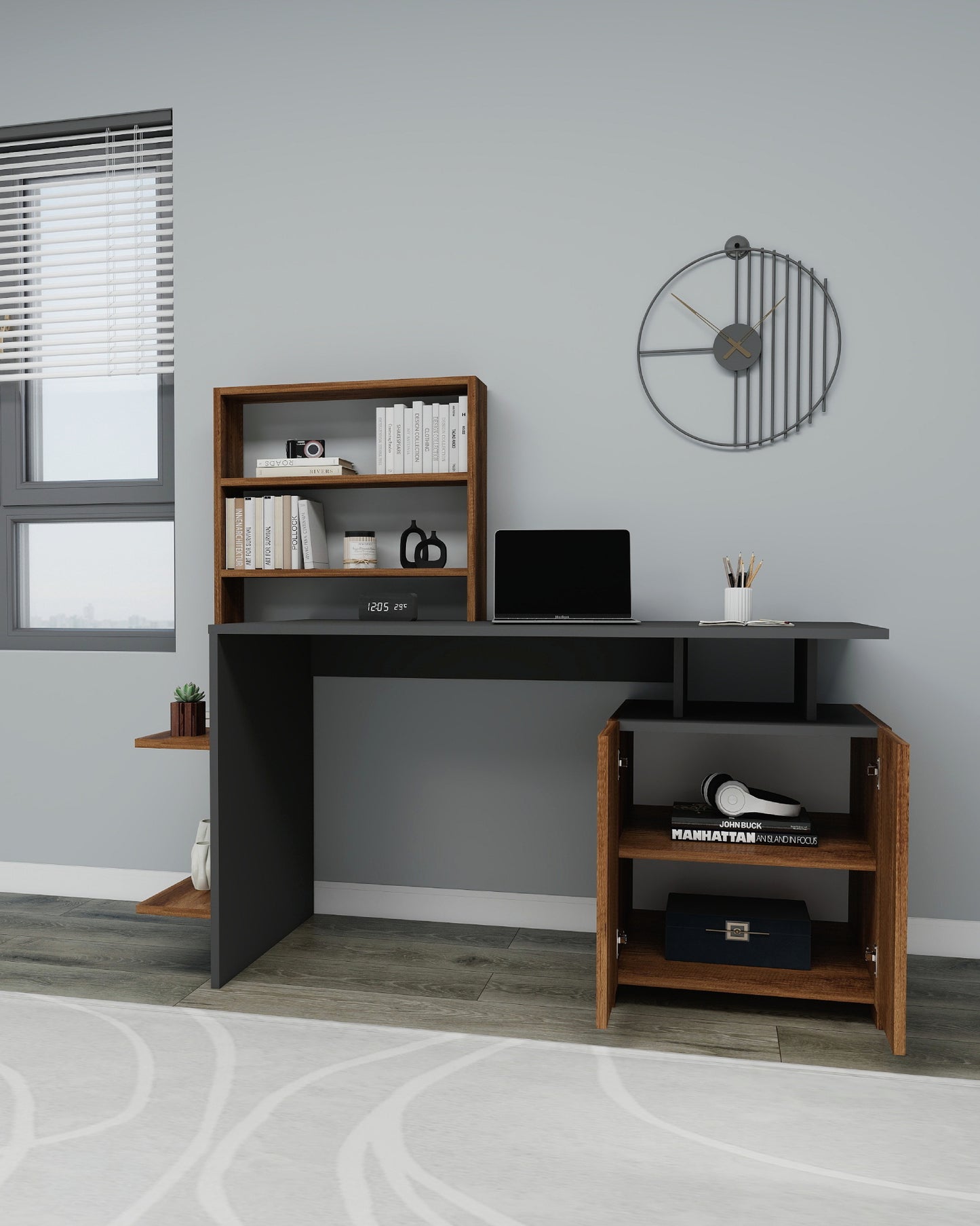 Computer Desk with Cabinets and Shelves Melis