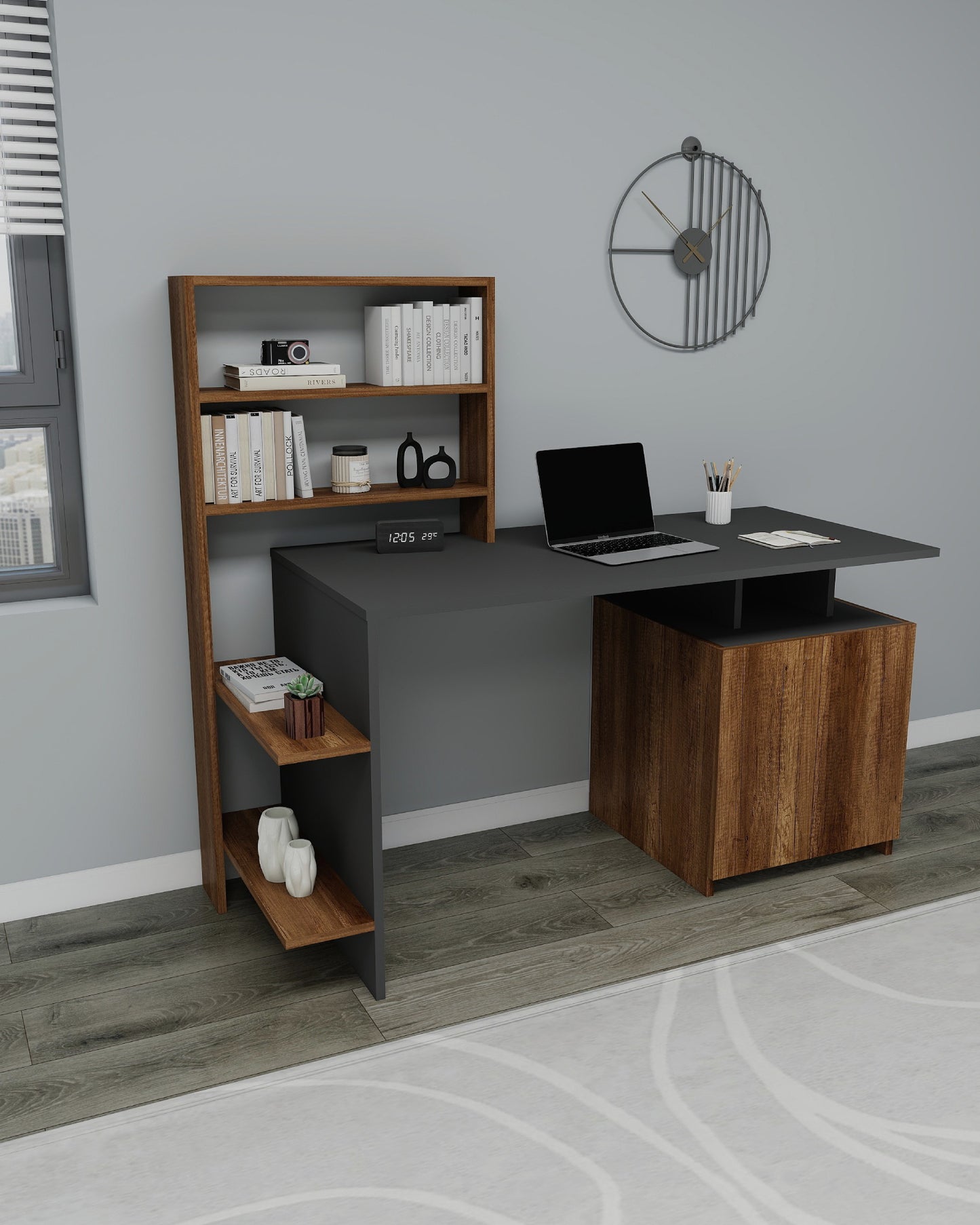 Computer Desk with Cabinets and Shelves Melis