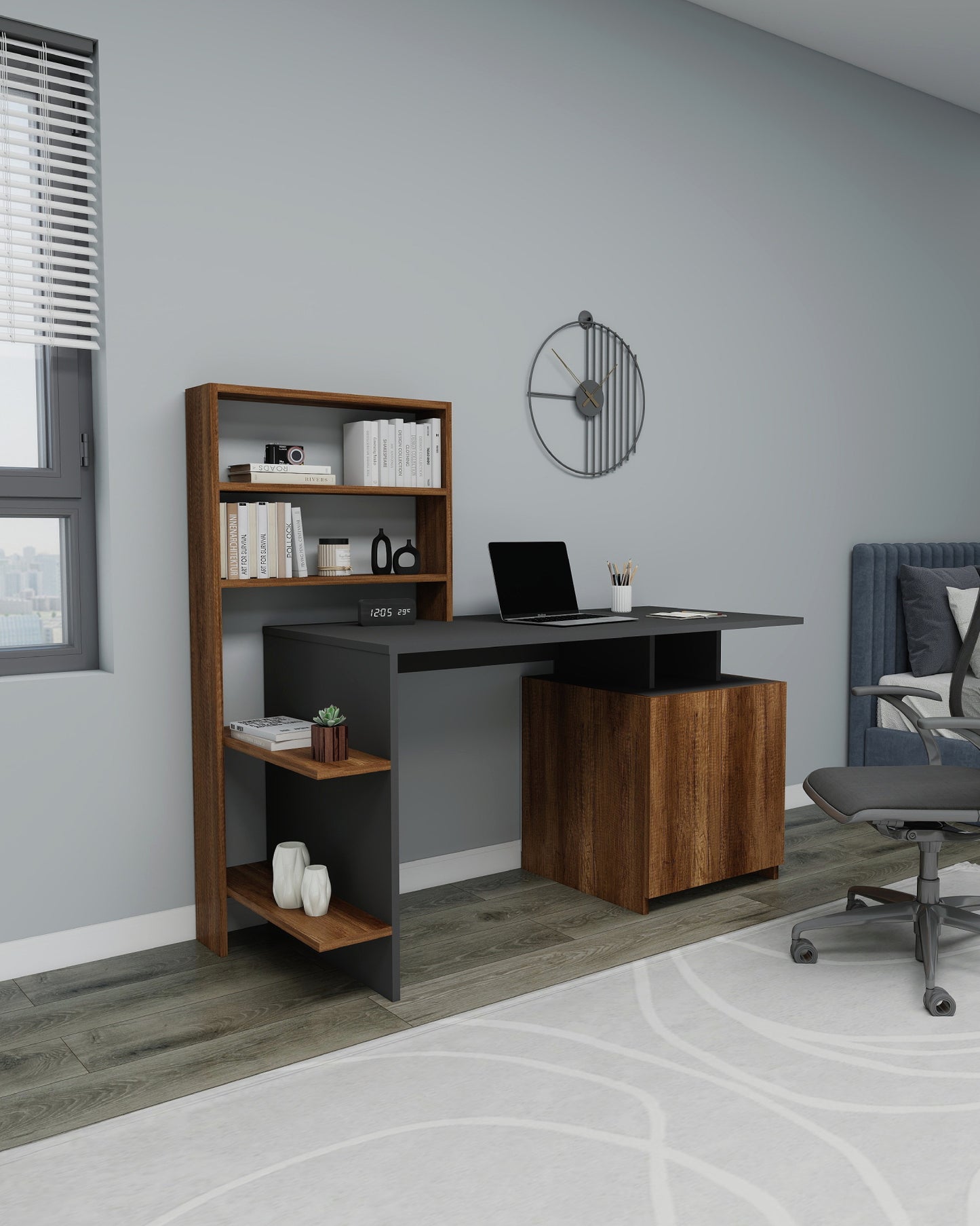 Computer Desk with Cabinets and Shelves Melis