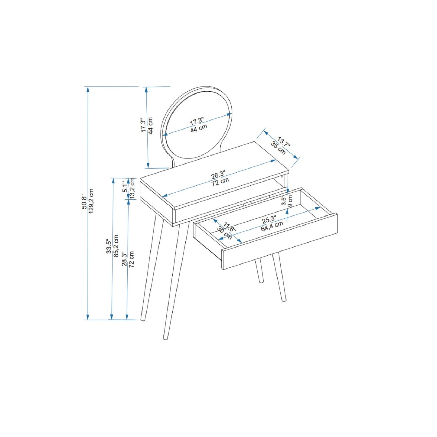 Siena Makeup Vanity Table with Mirror and Drawer