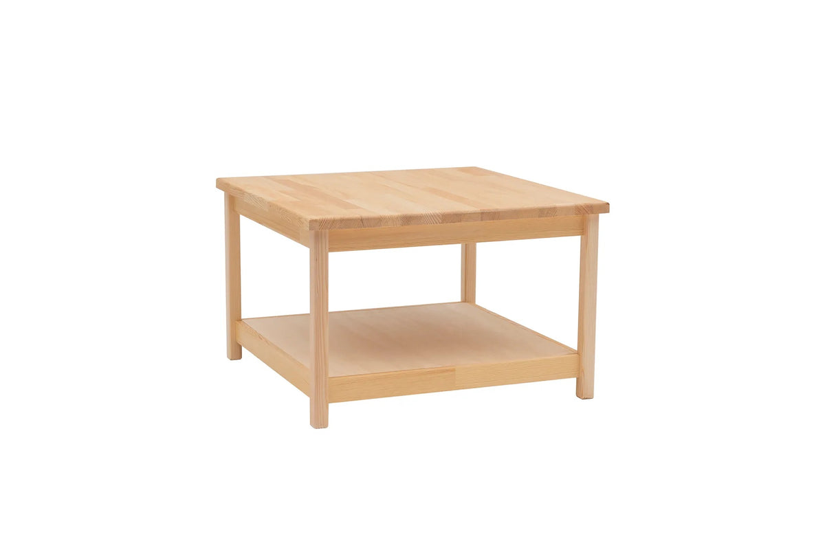 Ranch Handmade Pine Wood Square Coffee Table with Storage Shelf  Destina Home Natural