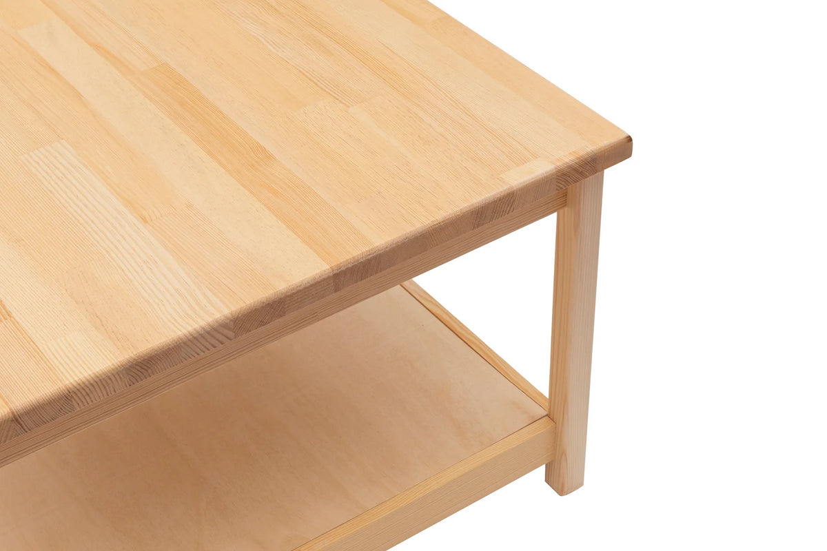 Ranch Handmade Pine Wood Square Coffee Table with Storage Shelf  Destina Home Natural