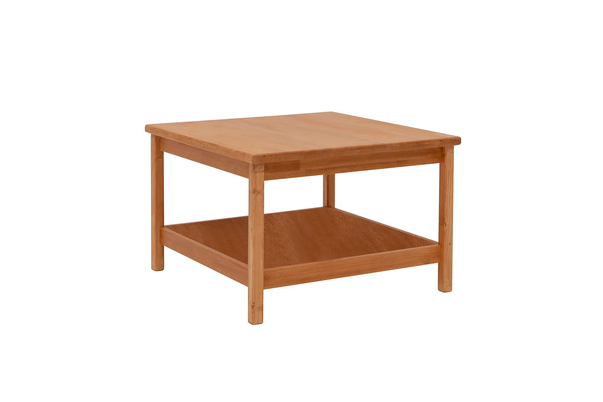 Ranch Handmade Pine Wood Square Coffee Table with Storage Shelf  Destina Home Oak