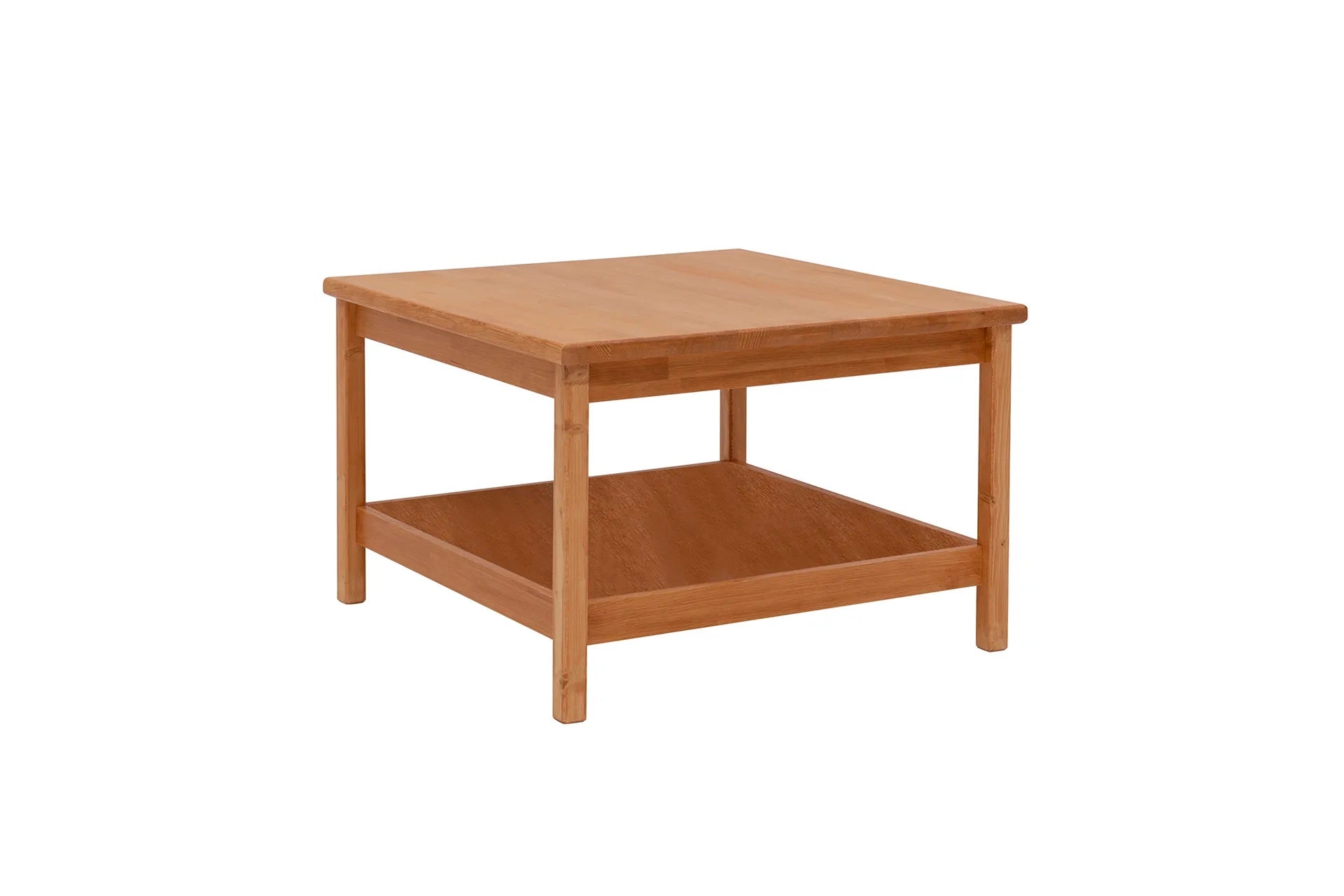Ranch Handmade Pine Wood Square Coffee Table with Storage Shelf  Destina Home Oak